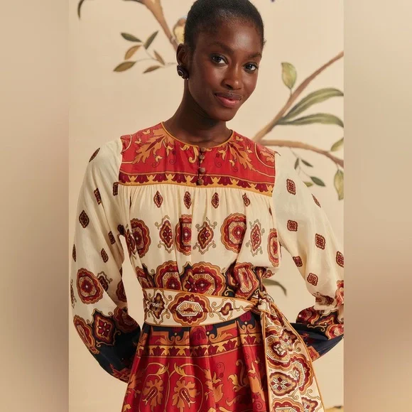 NWT FARM Rio Cream Ainika Tiles Midi Dress - Picture 3 of 5